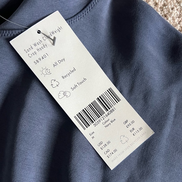 NWT Sweaty Betty Sand Wash Blue Crop Hoody Medium - Picture 4 of 8